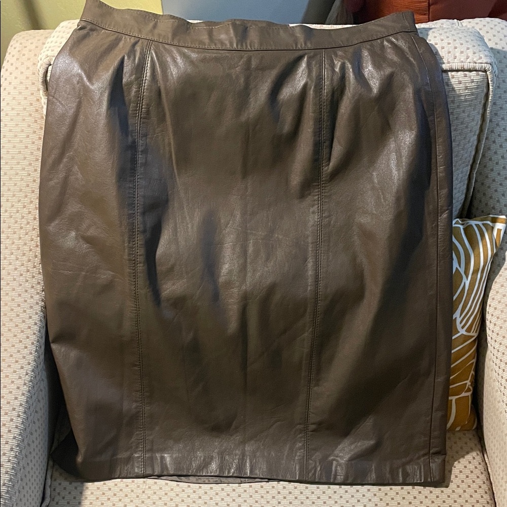 Cedars Elegant Brown/Green Leather Skirt